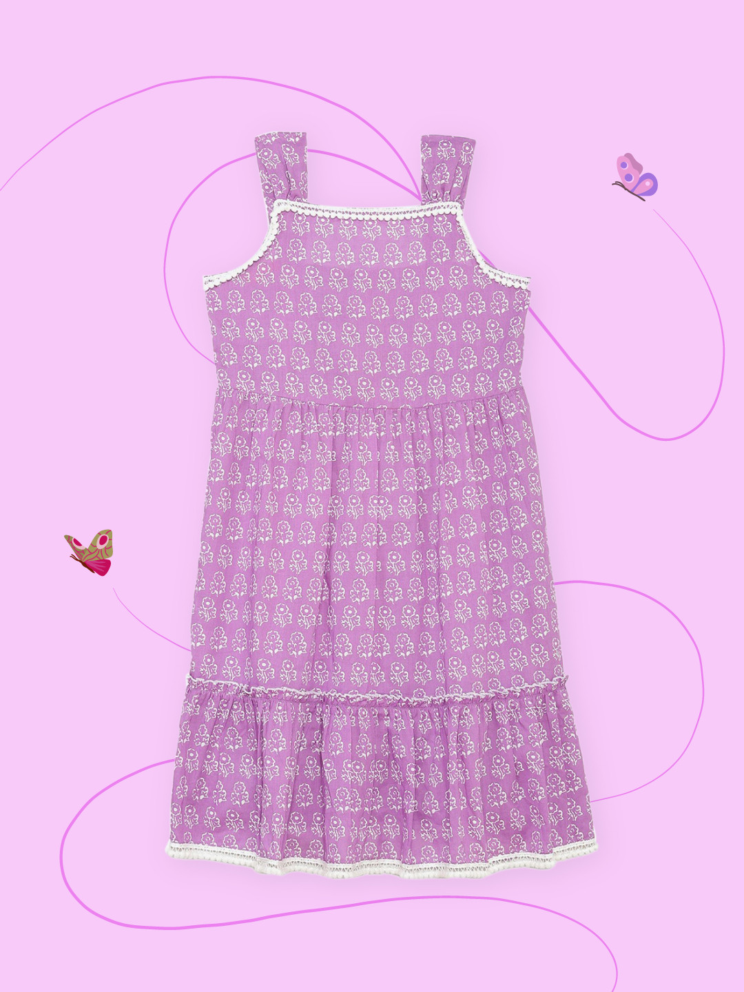 

Biba Purple Girls Floral A-Line Cotton Dress