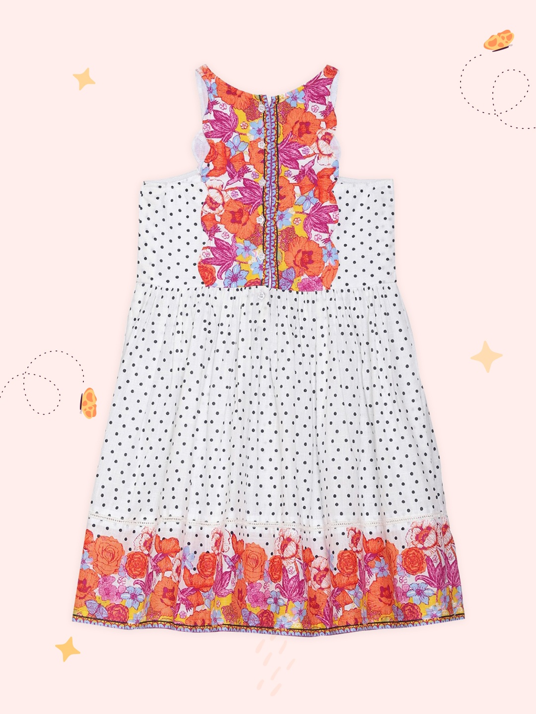 

Biba Girls White & Black Floral Ethnic Dress