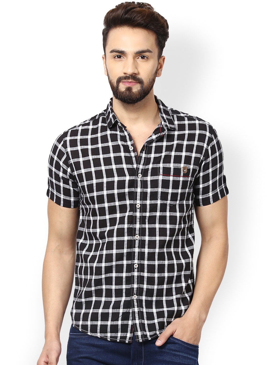 

Mufti Men Black & White Slim Fit Checked Casual Shirt