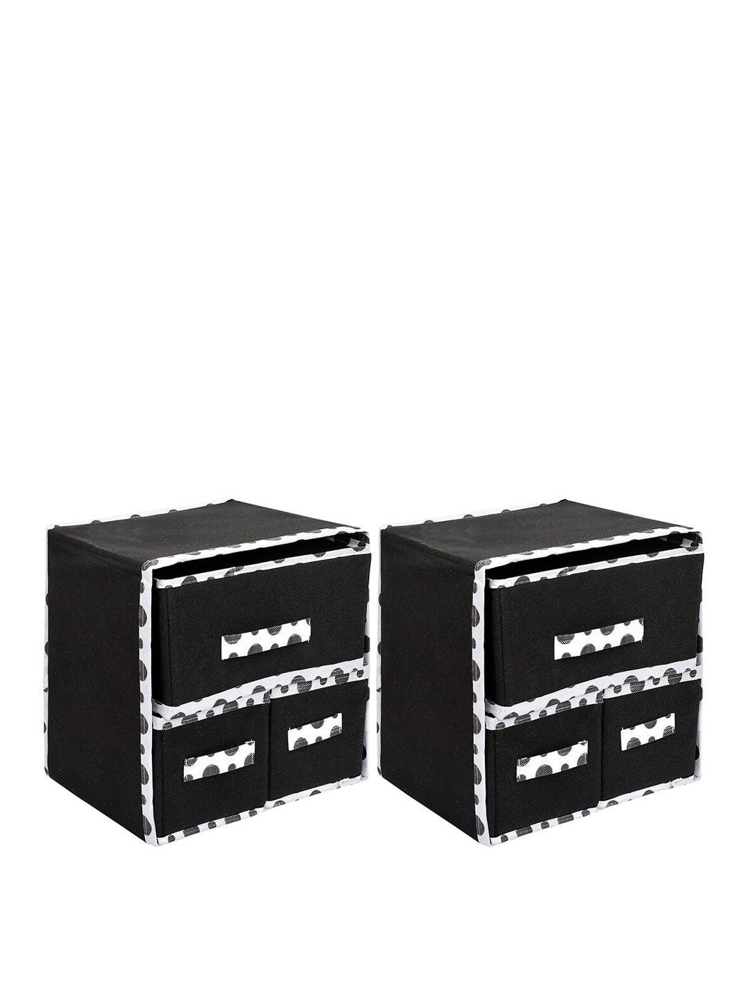 

Kuber Industries Set Of 2 Black White Solid Multi-Uses Non-Woven Foldable Organizer Box