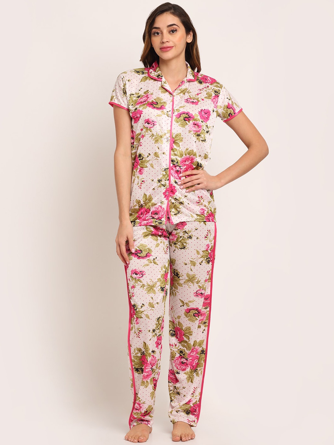 

Sidwa Women Pink & Off White Printed Night suit