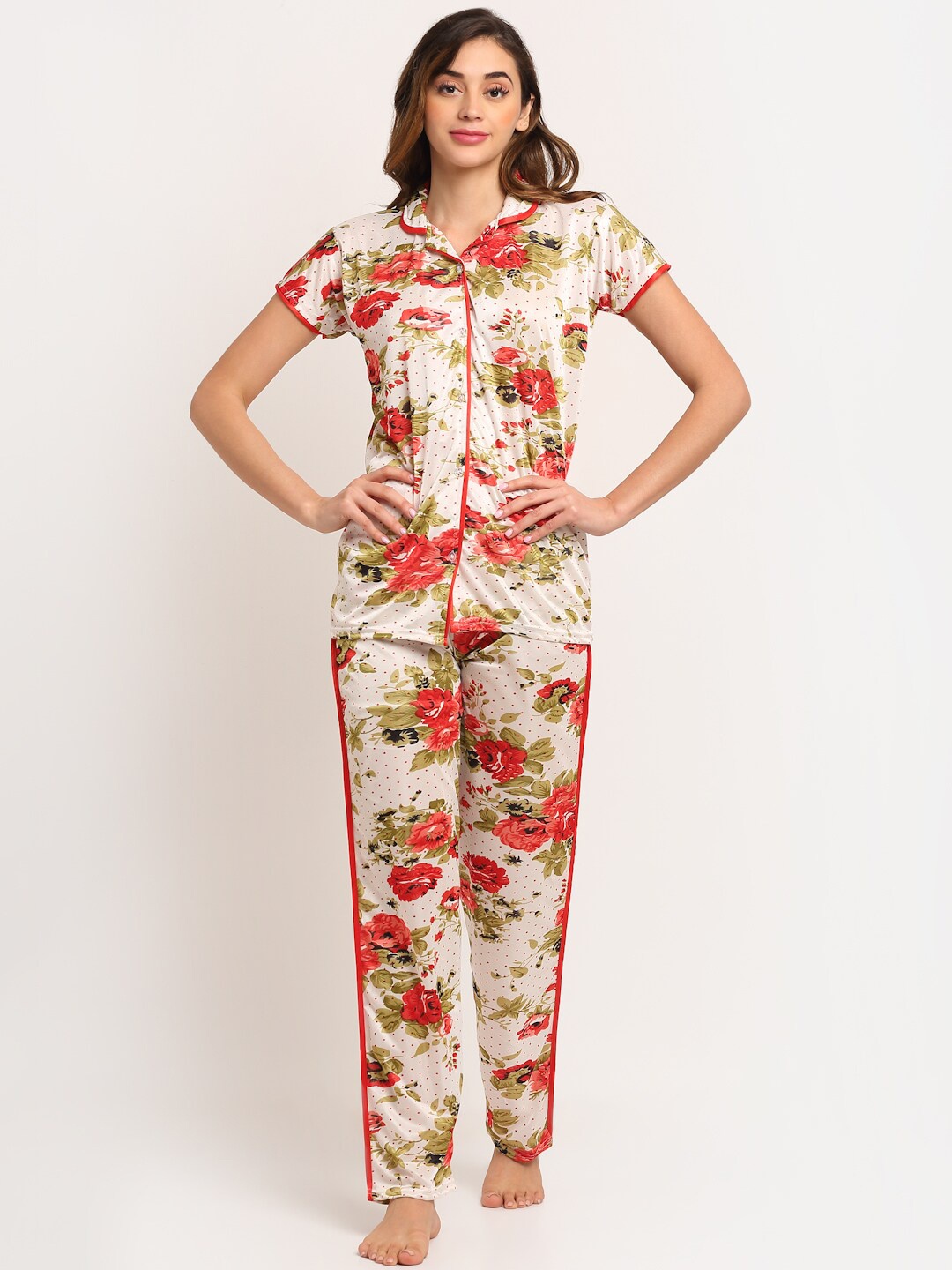 

Sidwa Women Red & Off White Printed Night Suit