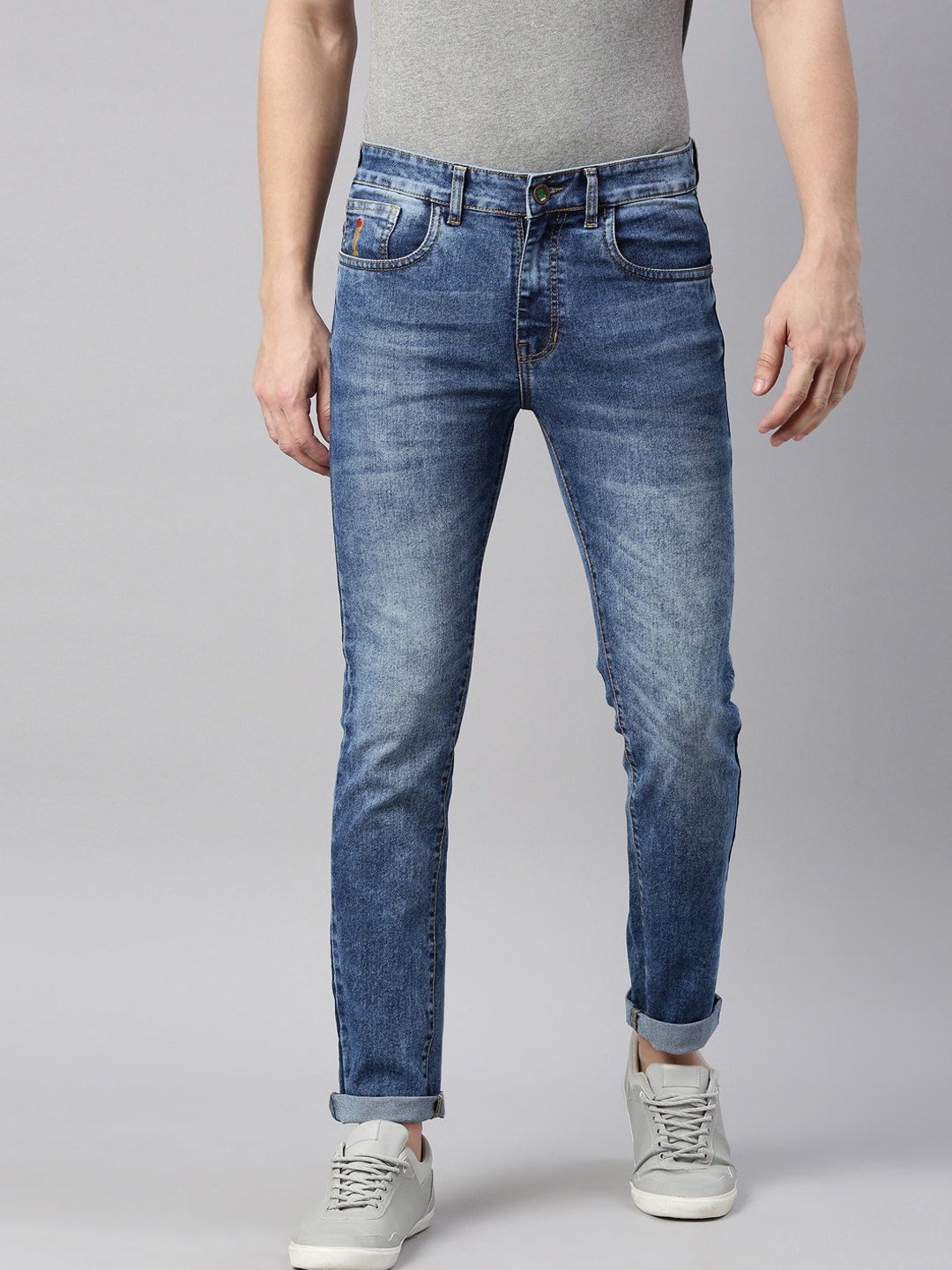 

CINOCCI Men Blue Narrow Slim Fit Heavy Fade Stretchable Jeans