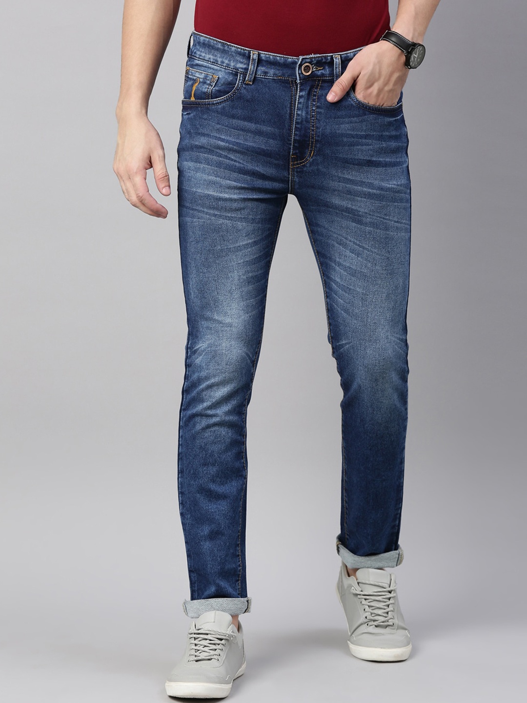 

CINOCCI Men Blue Narrow Slim Fit Heavy Fade Stretchable Jeans