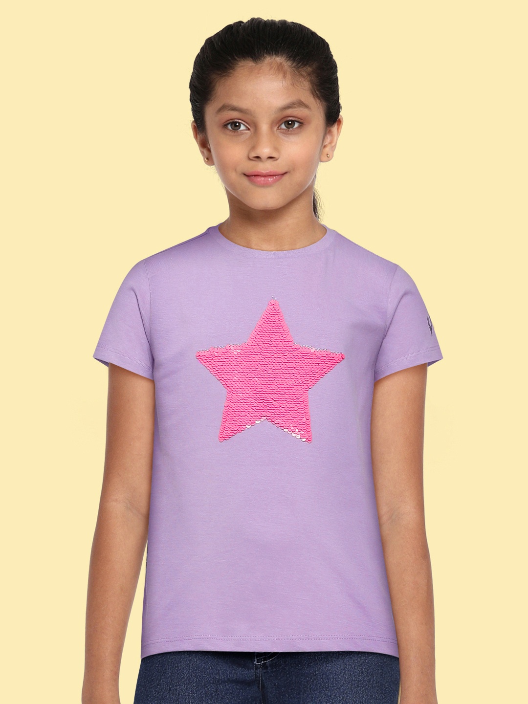 

Allen Solly Junior Girls Purple Printed Pure Cotton T-shirt