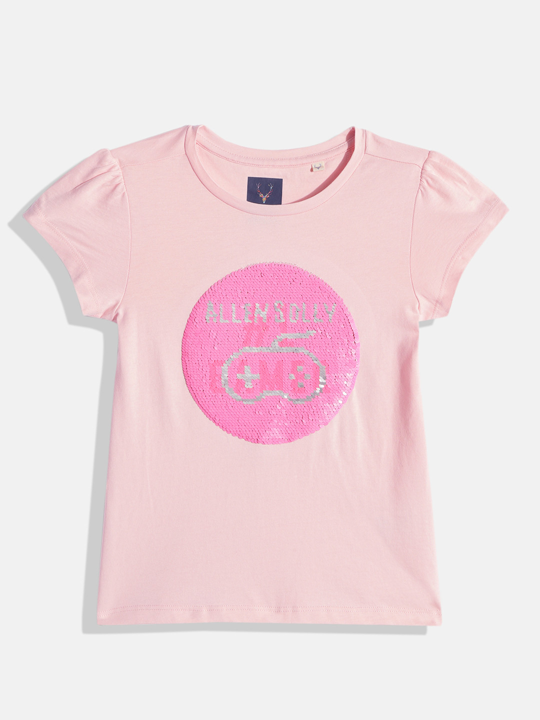 

Allen Solly Junior Girls Pink Brand Logo Printed Pure Cotton T-shirt