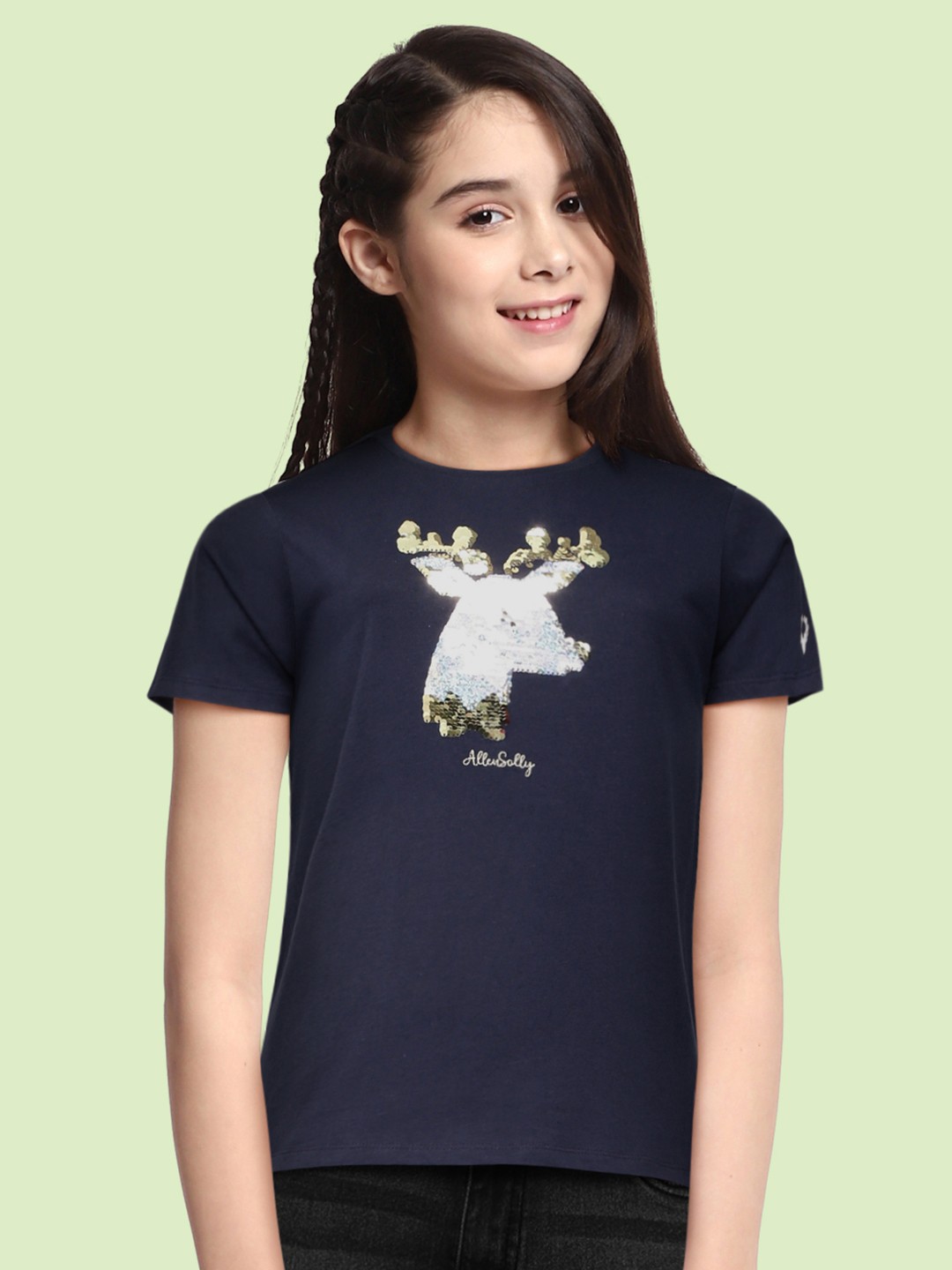 

Allen Solly Junior Girls Navy Blue Embellished Pure Cotton T-shirt