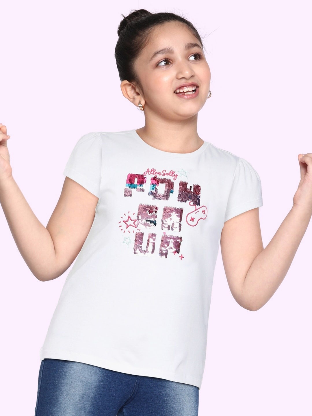 

Allen Solly Junior Girls White Embellished Pure Cotton T-shirt