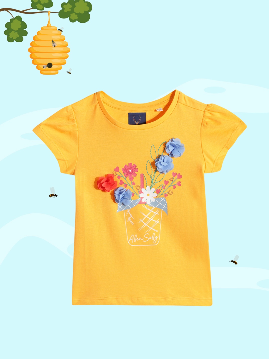 

Allen Solly Junior Girls Yellow Floral Printed Pure Cotton T-shirt