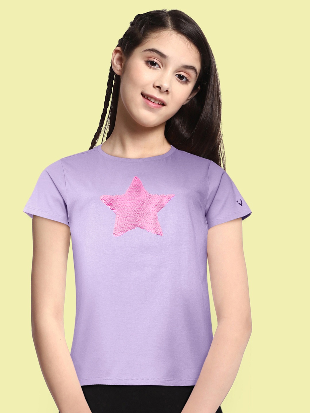 

Allen Solly Junior Girls Purple Embellished Pure Cotton T-shirt