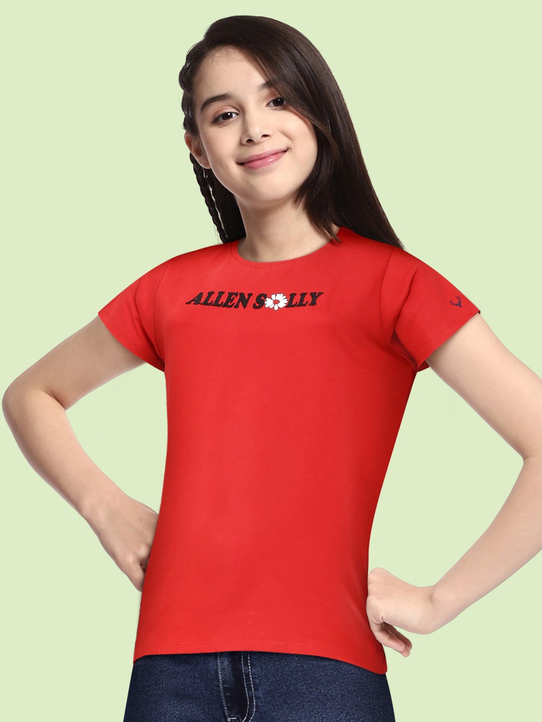 

Allen Solly Junior Girls Red Brand Logo Printed Cotton T-shirt