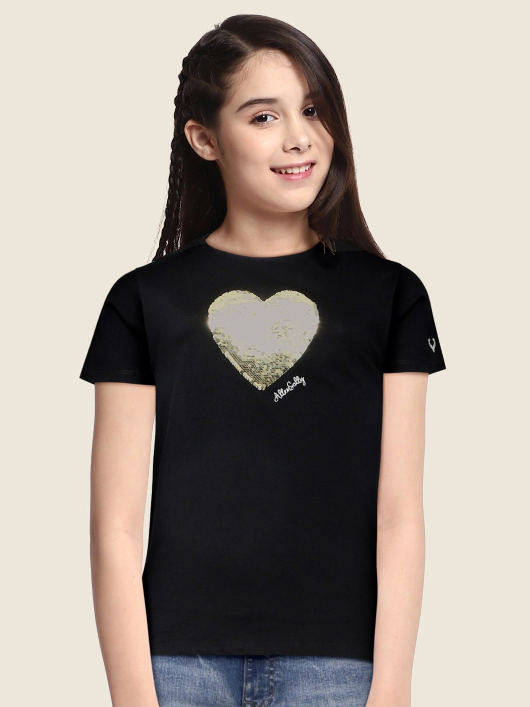 

Allen Solly Junior Girls Black Embellished Pure Cotton T-shirt