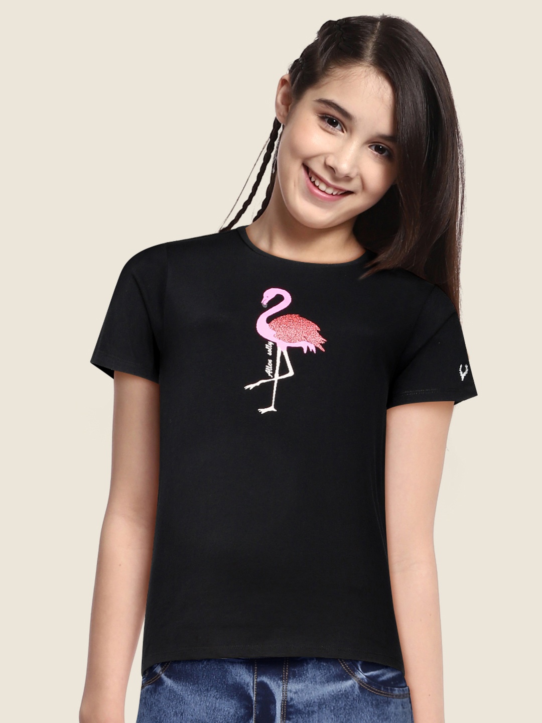 

Allen Solly Junior Girls Black Printed Pure Cotton T-shirt