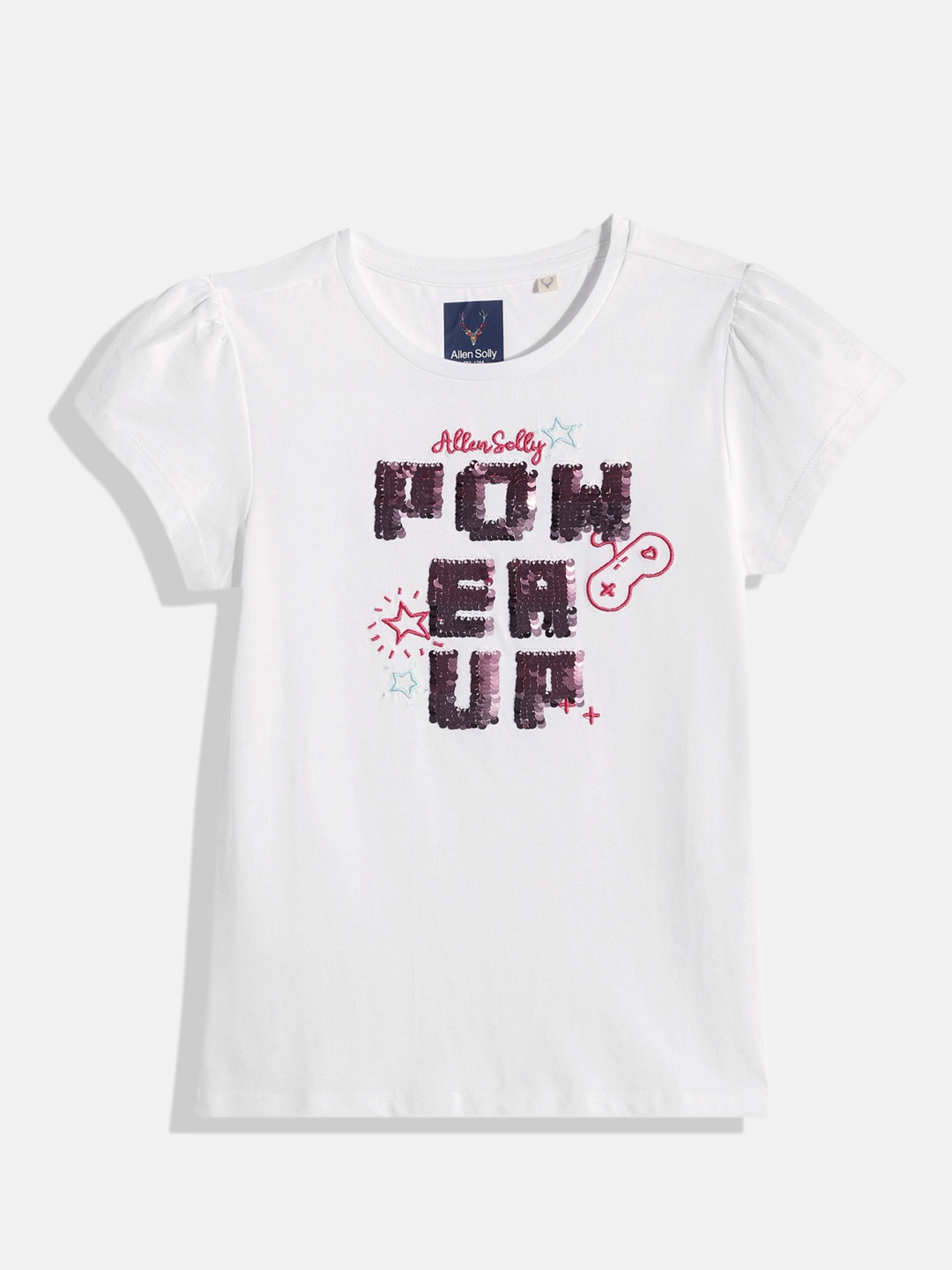 

Allen Solly Junior Girls White Typography Printed Pure Cotton T-shirt