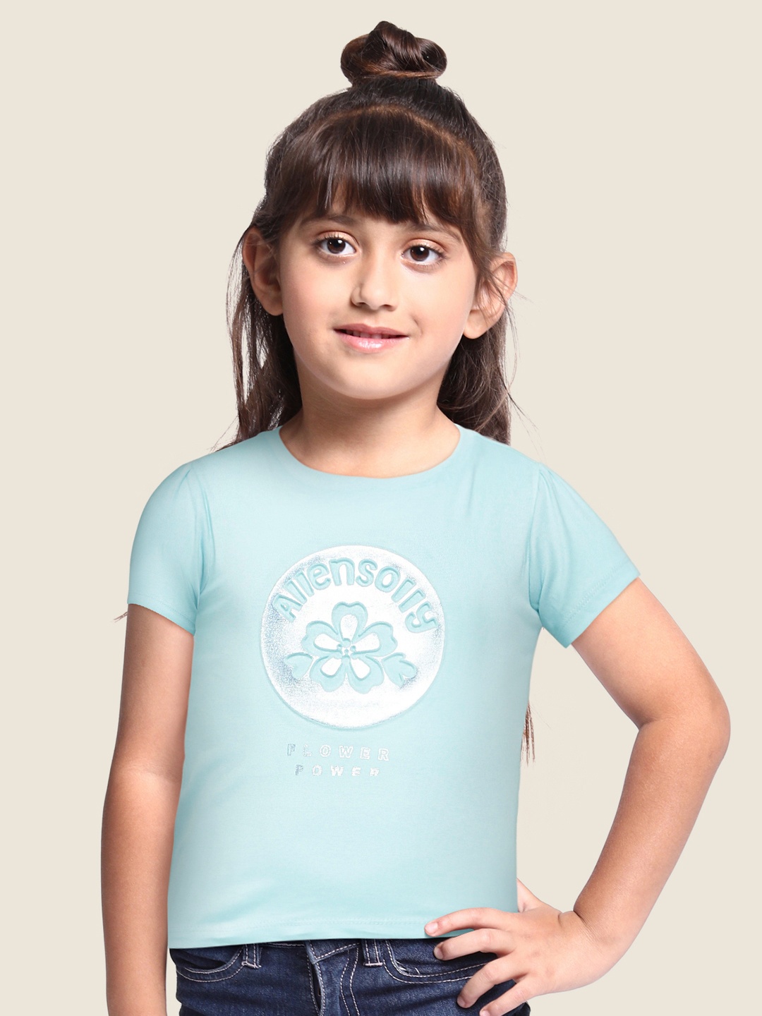

Allen Solly Junior Girls Blue Typography Printed Pure Cotton T-shirt