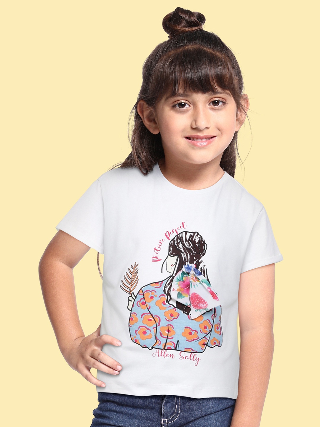 

Allen Solly Junior Girls White Printed Pure Cotton Applique T-shirt