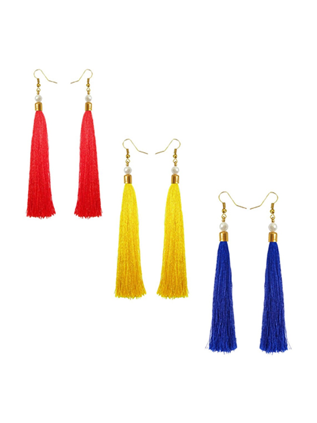 

RICH AND FAMOUS Set of 3 Contemporary Long Tassel Long Tassel Drop Earrings, Multi