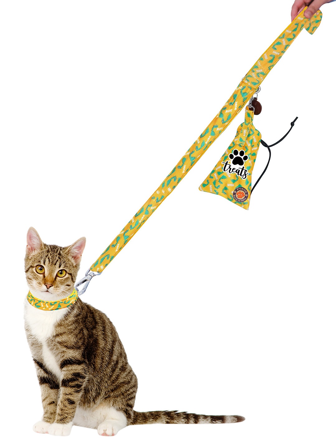 

Dchica Paws Yellow Printed Cat Leashes With Pouch