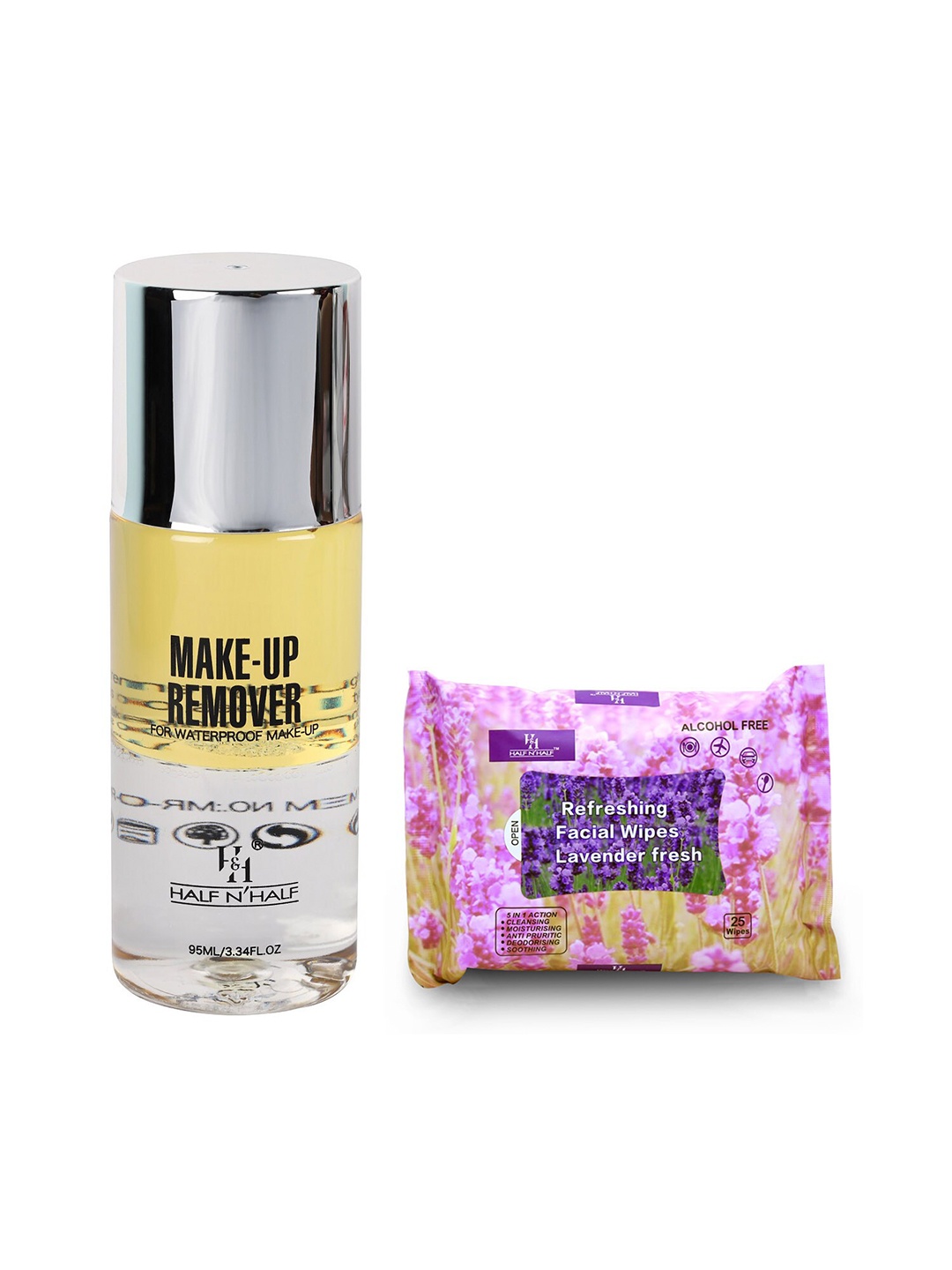 

Half N Half Set of Make-Up Remover & Lavender Fresh Refreshing Facial Wipes, Yellow