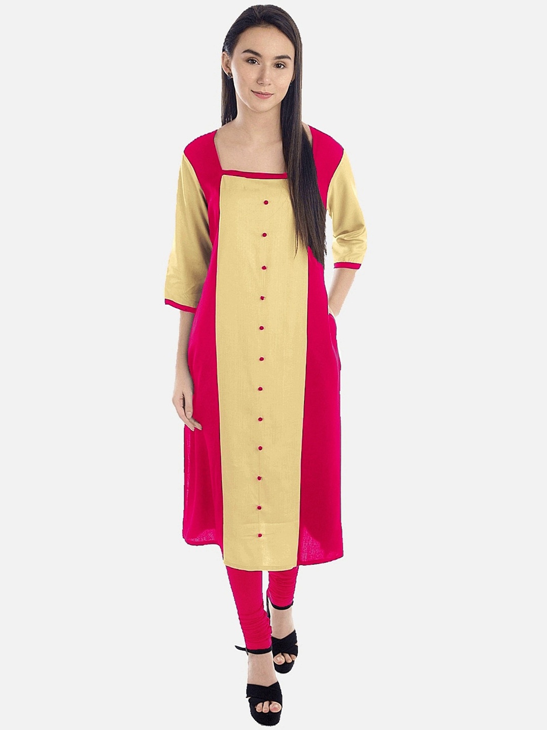 

KALINI Women Fuchsia Mirror Work Tiering Kurta