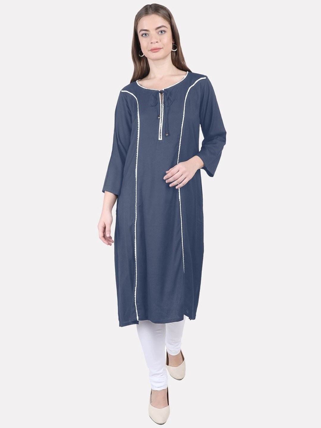 

KALINI Women Plus Size Solid Paneled Kurta, Grey