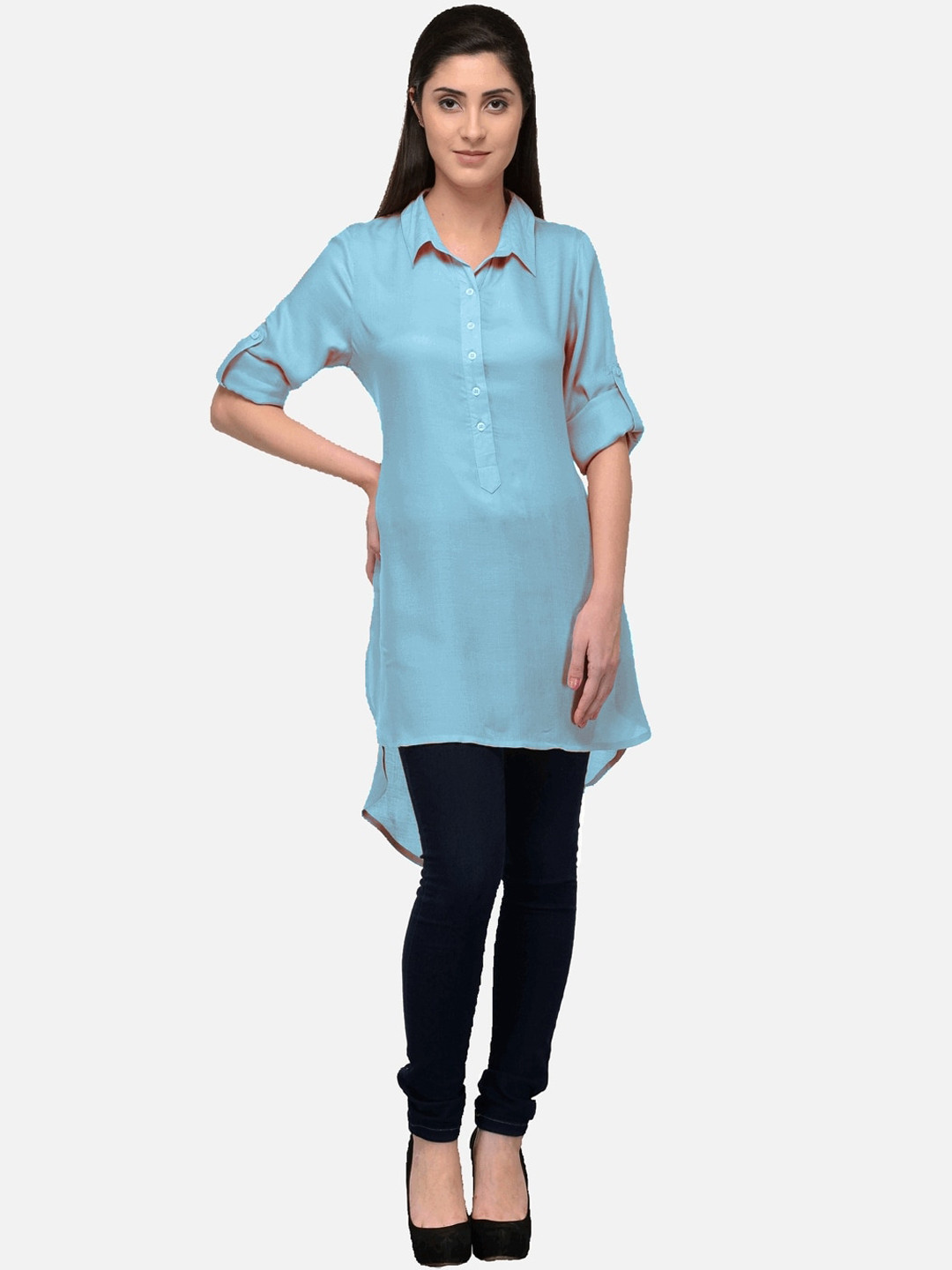 

KALINI Women Blue Patchwork Asymmetric Pathani Kurta