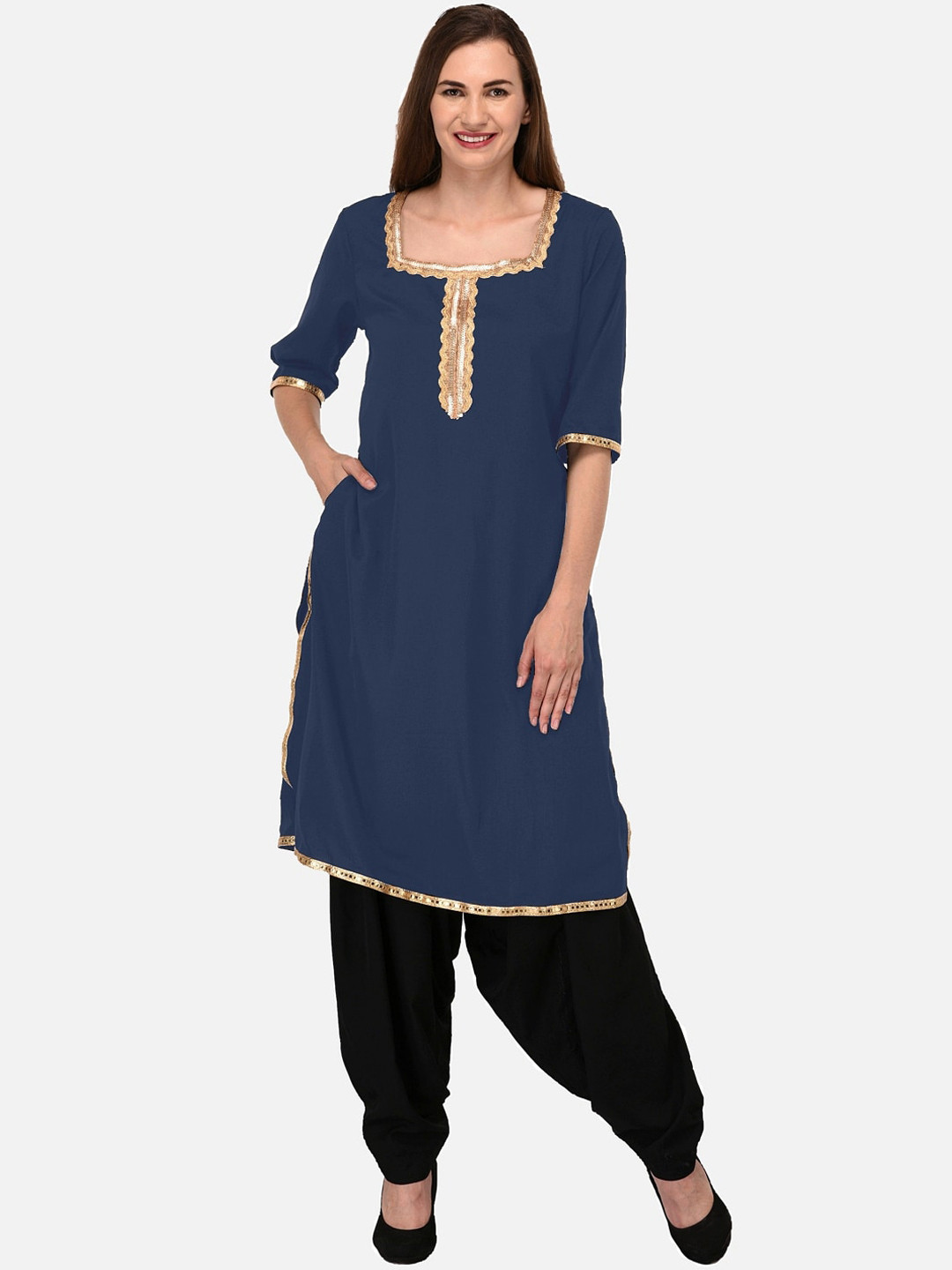 

KALINI Women Blue Yoke Design Thread Work Kurta