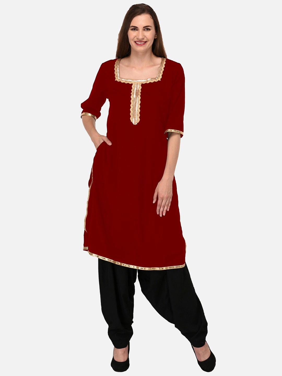 

KALINI Women Maroon Yoke Design Gotta Patti Kurta