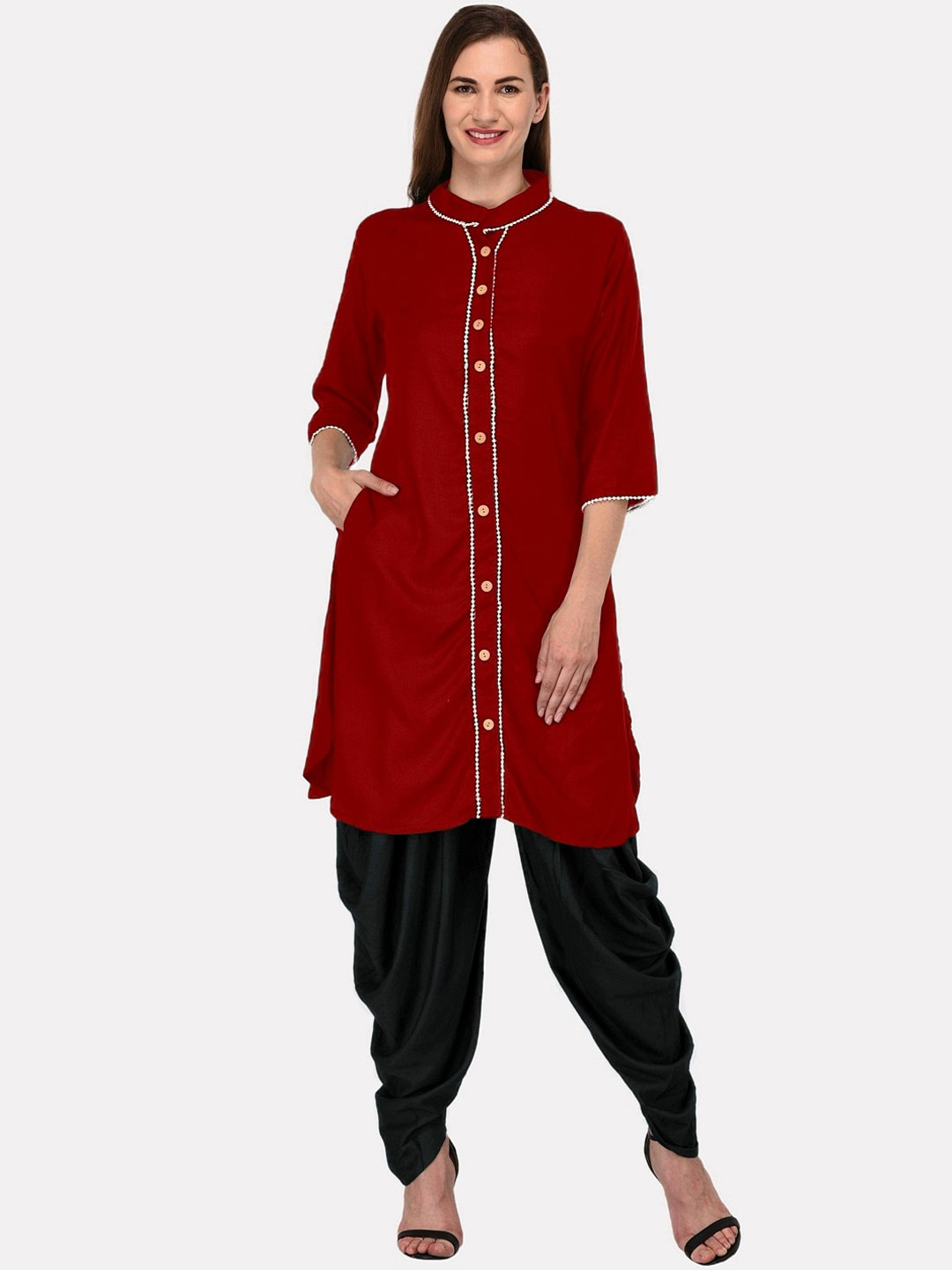 

KALINI Women Maroon Embroidered Straight Kurta