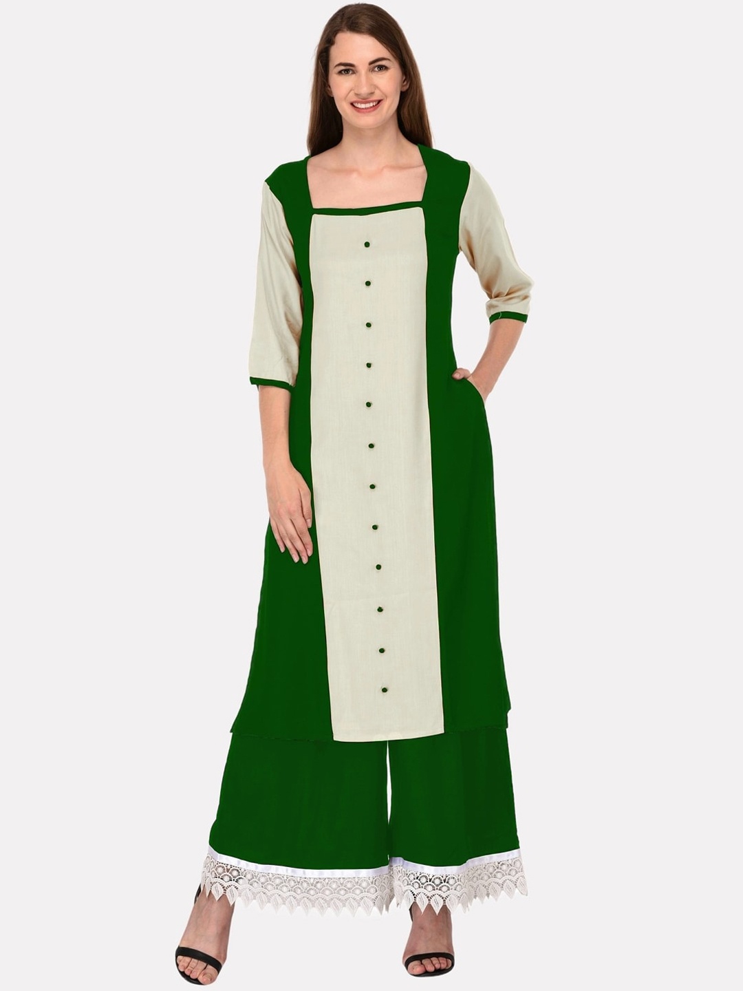 

KALINI Women Green Colourblocked Kurta
