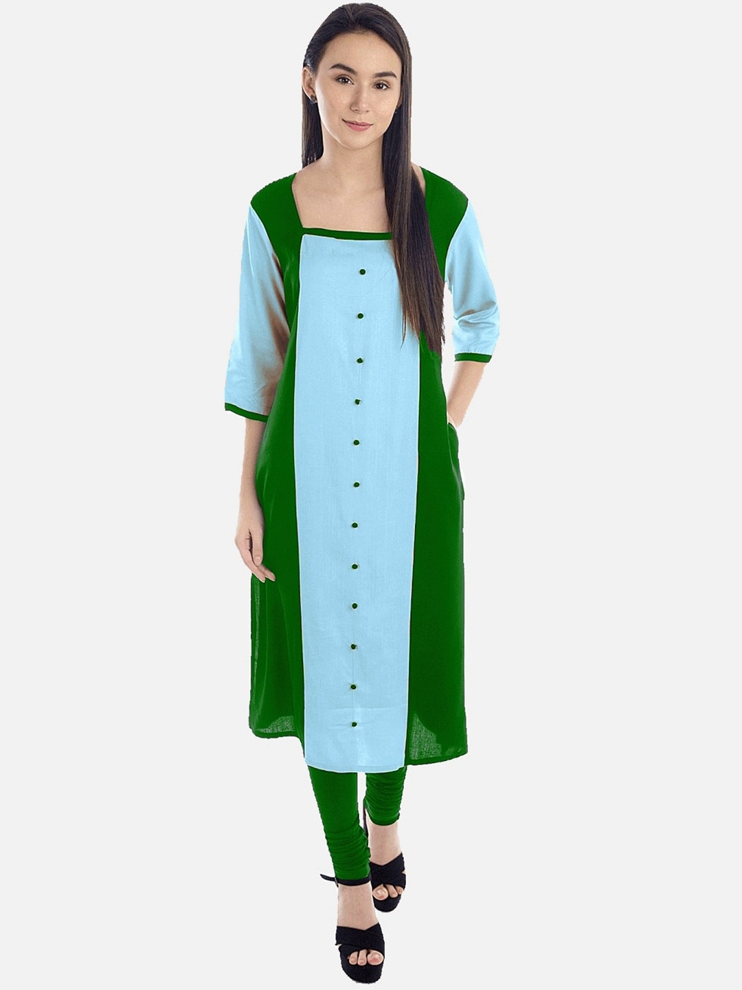 

KALINI Women Green Colourblocked Kurta