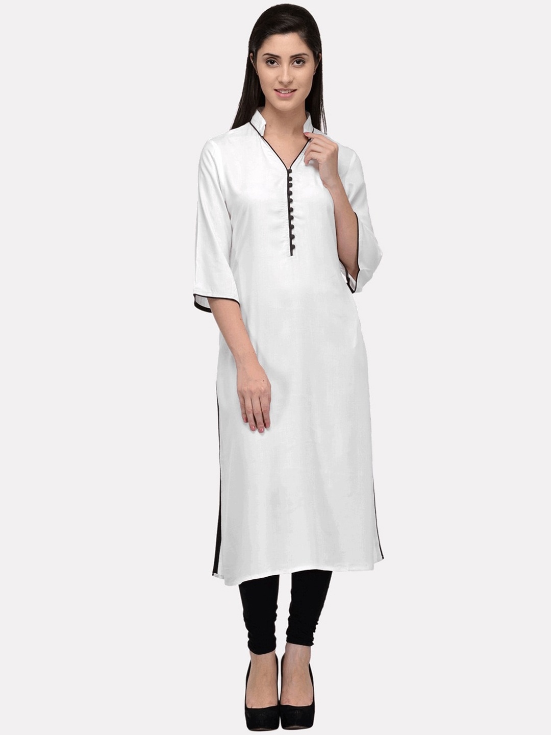 

KALINI Women White Flared Sleeves Thread Work Kurta