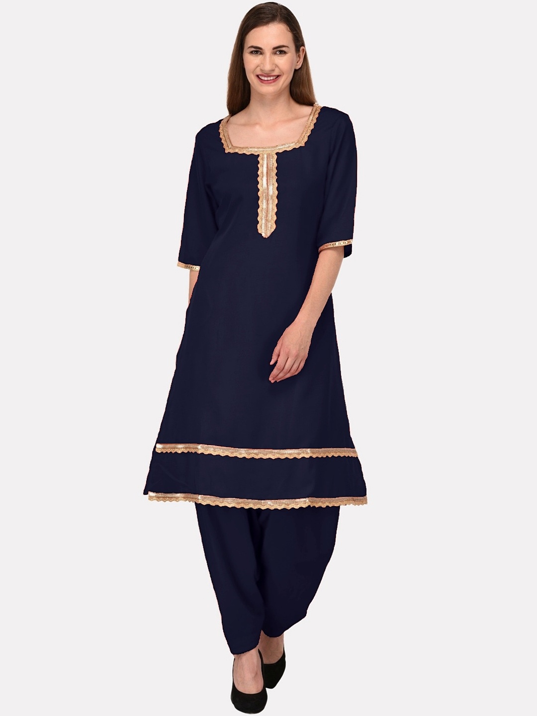 

KALINI Blue Sequin Yoke Design Embellished Kurta