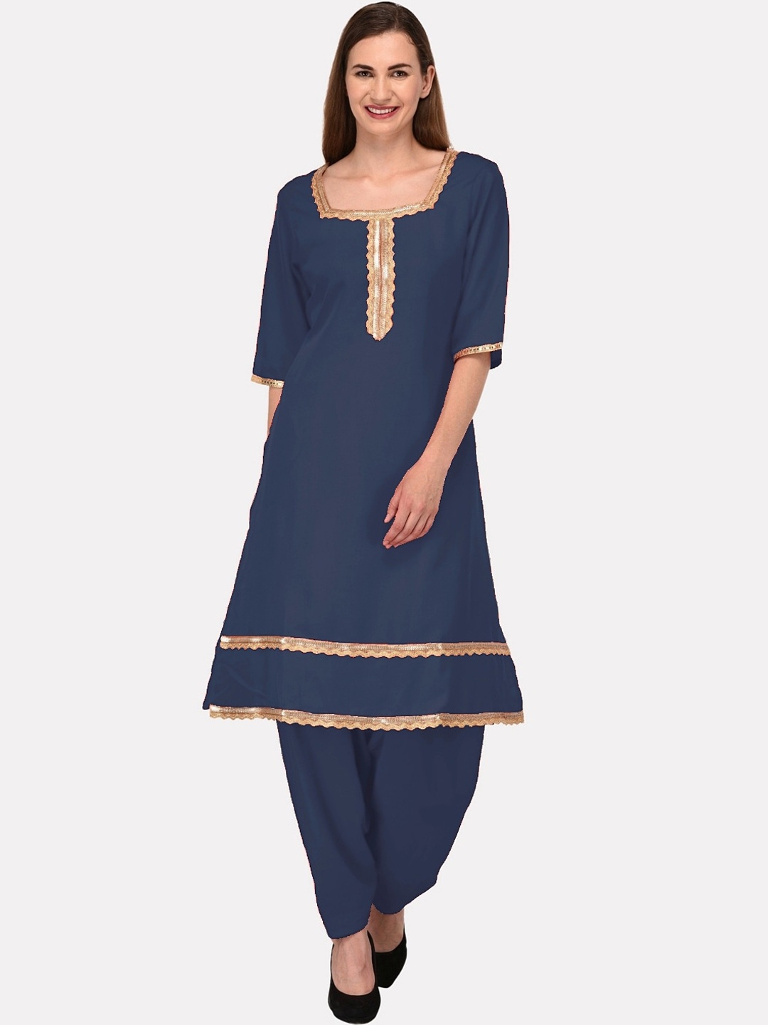 

KALINI Women Grey Yoke Design Thread Work Kurta
