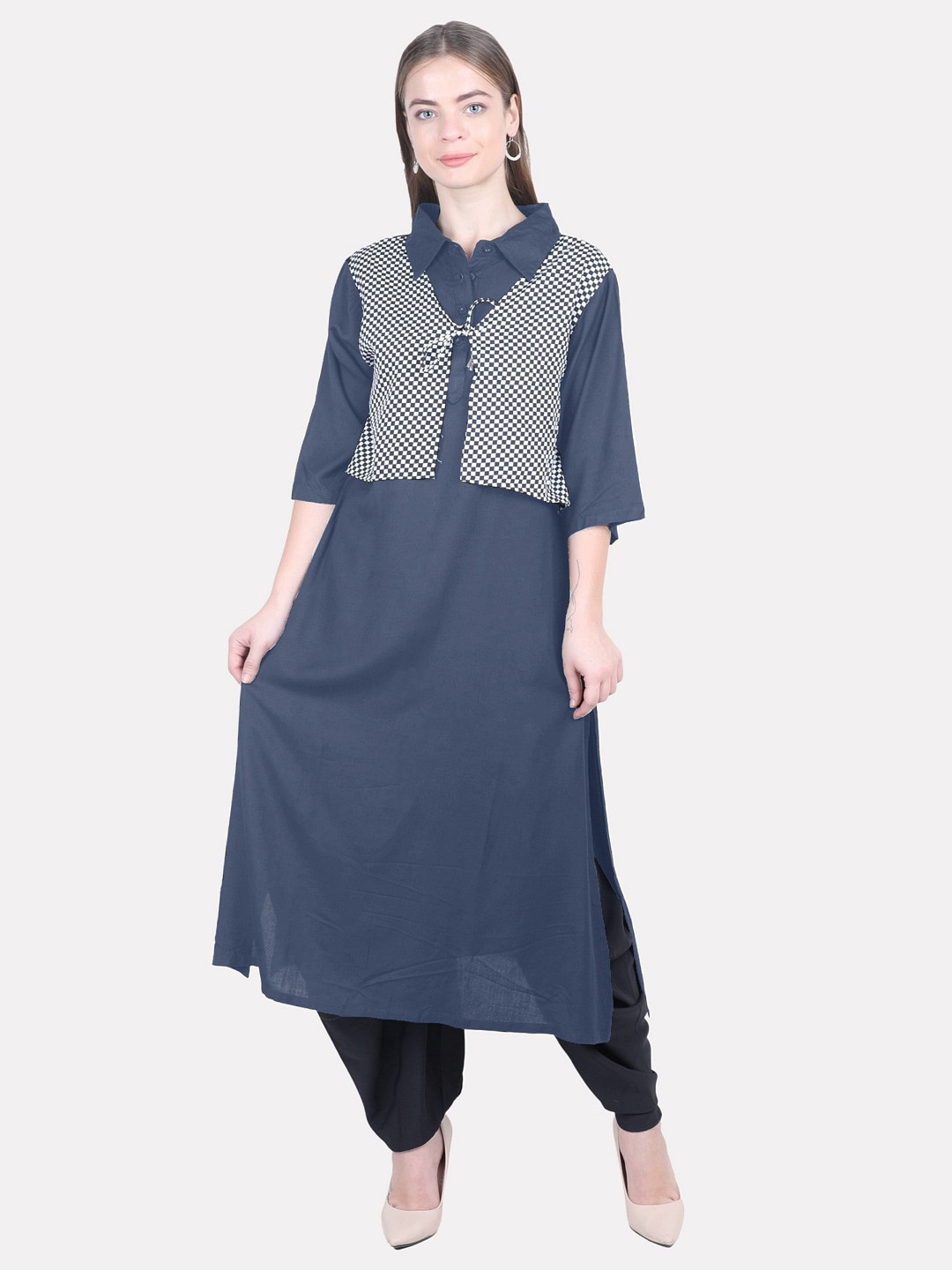 

KALINI Women Grey Solid Pathani Kurta