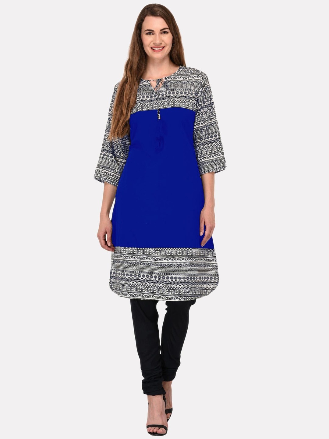 

KALINI Women Blue & Grey Paisley Printed Block Print Kurta