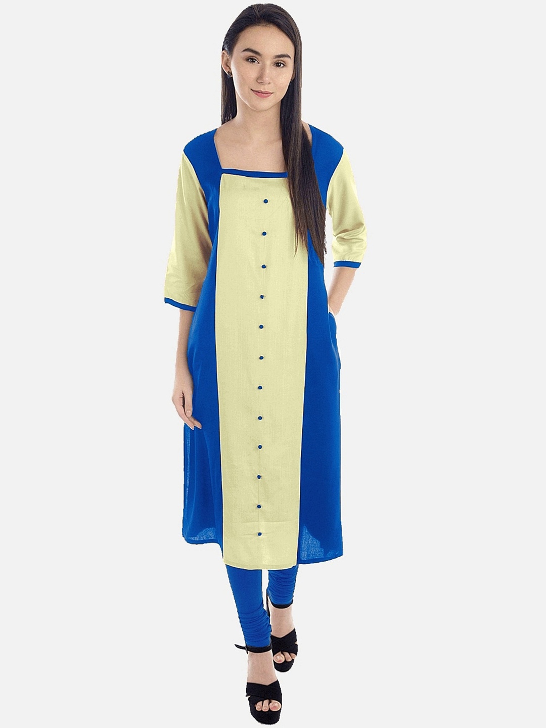 

KALINI Women Turquoise Blue Colourblocked Mirror Work Tiering Kurta