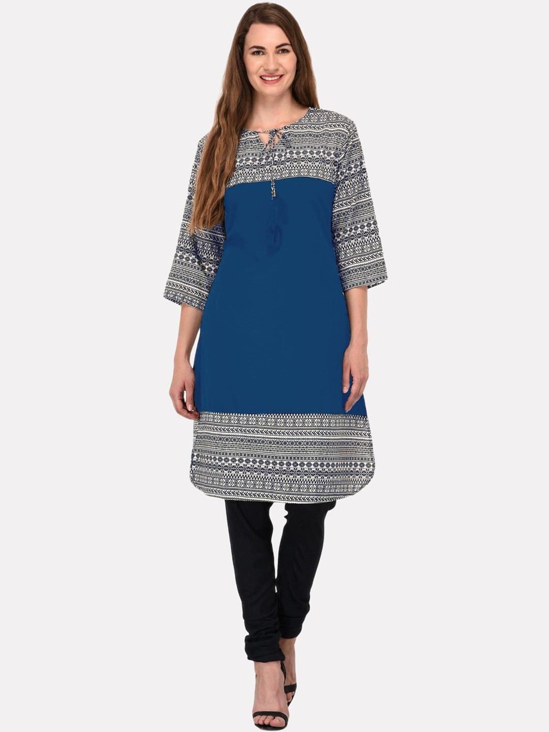 

KALINI Women Multicoloured Geometric Printed Flared Sleeves Block Print Kurta, Multi