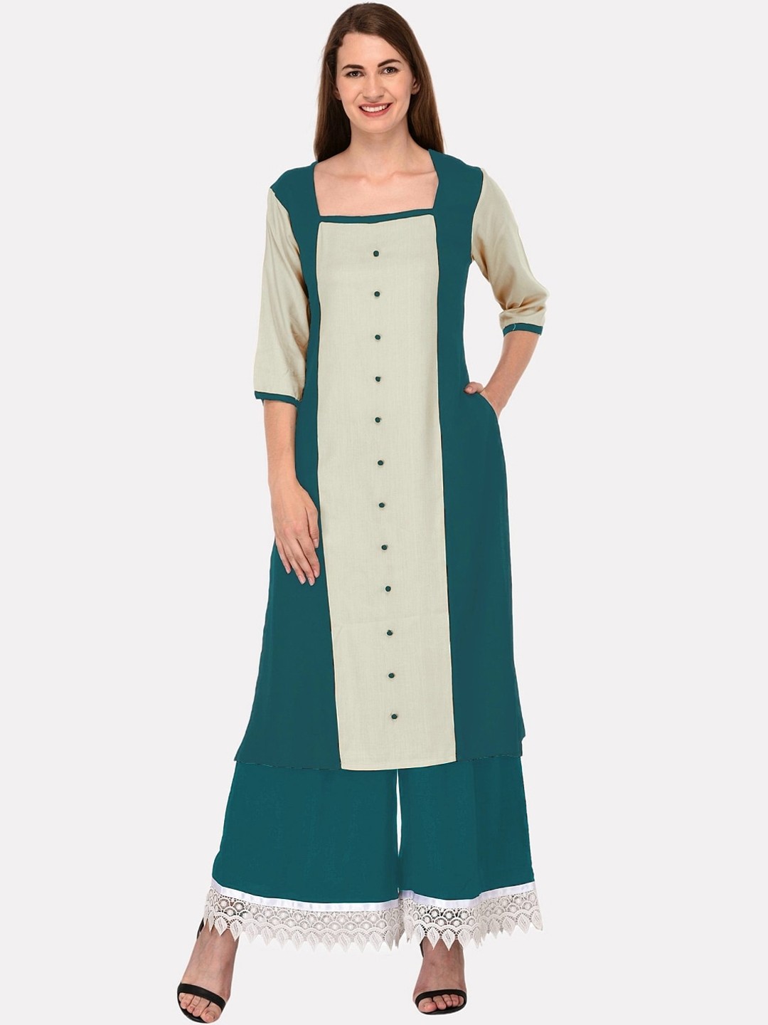 

KALINI Women Sea Green Colourblocked Kurta