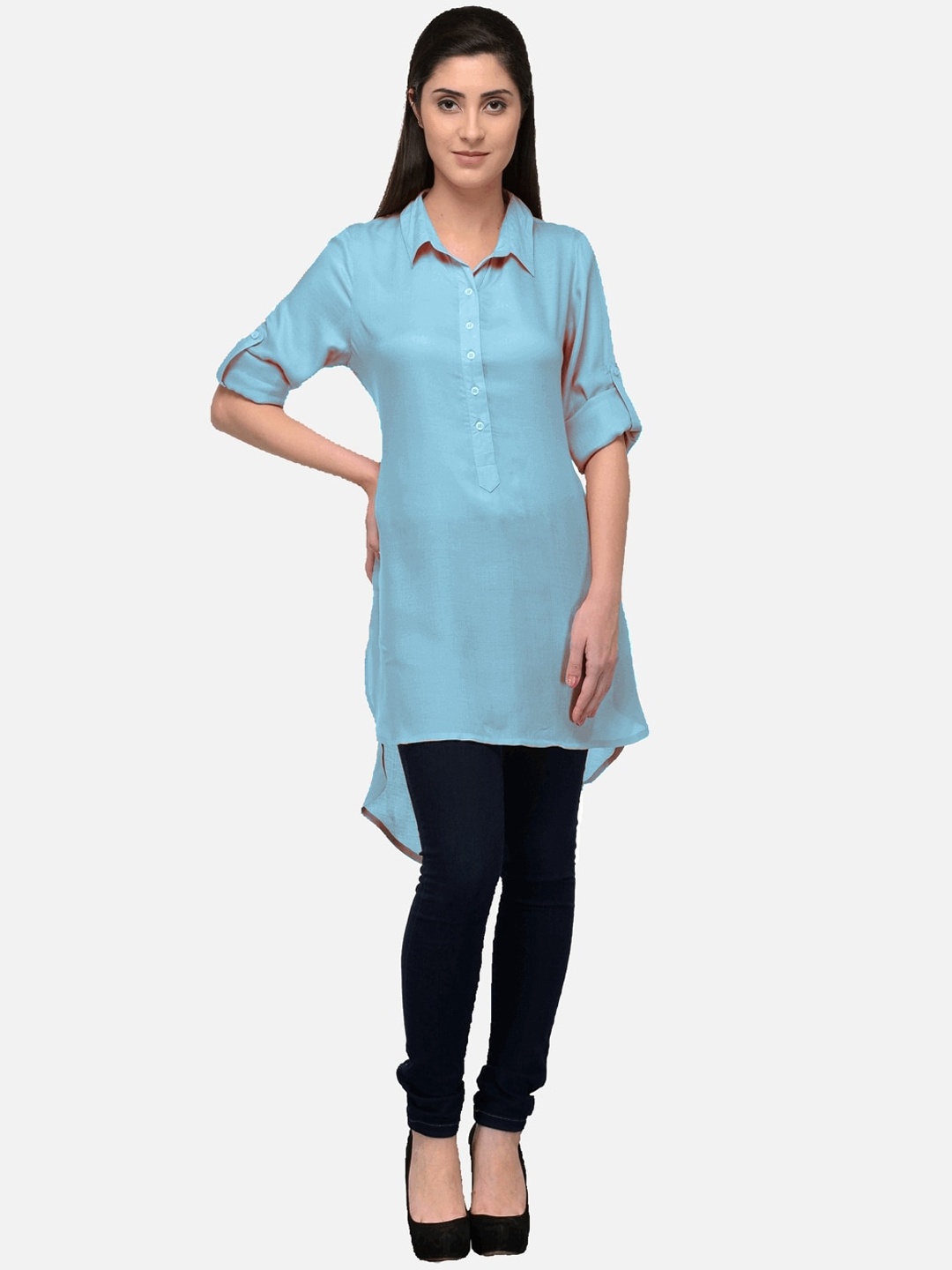 

KALINI Women Blue Patchwork Asymmetric Pathani Kurta