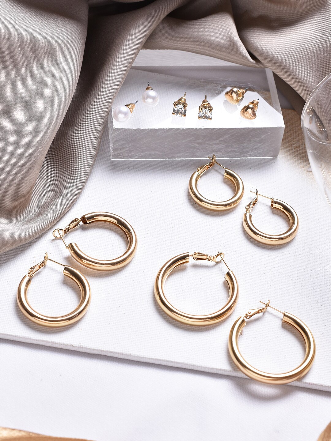 

BEWITCHED Set Of 6 Gold-Toned Contemporary Hoop & Stud Earrings