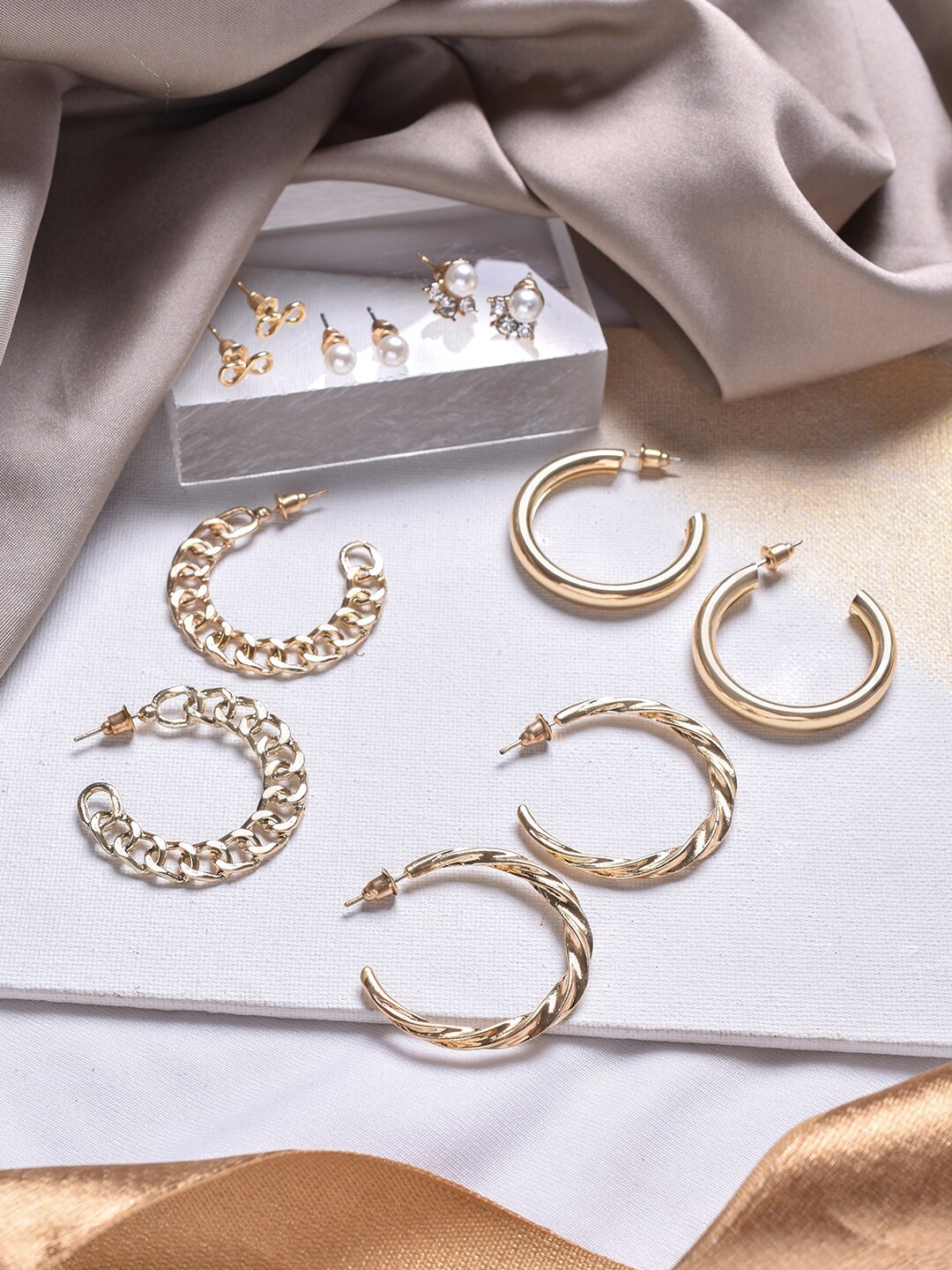 

BEWITCHED Pack Of 6 Gold-Toned Contemporary Half Hoop & Stud Earrings