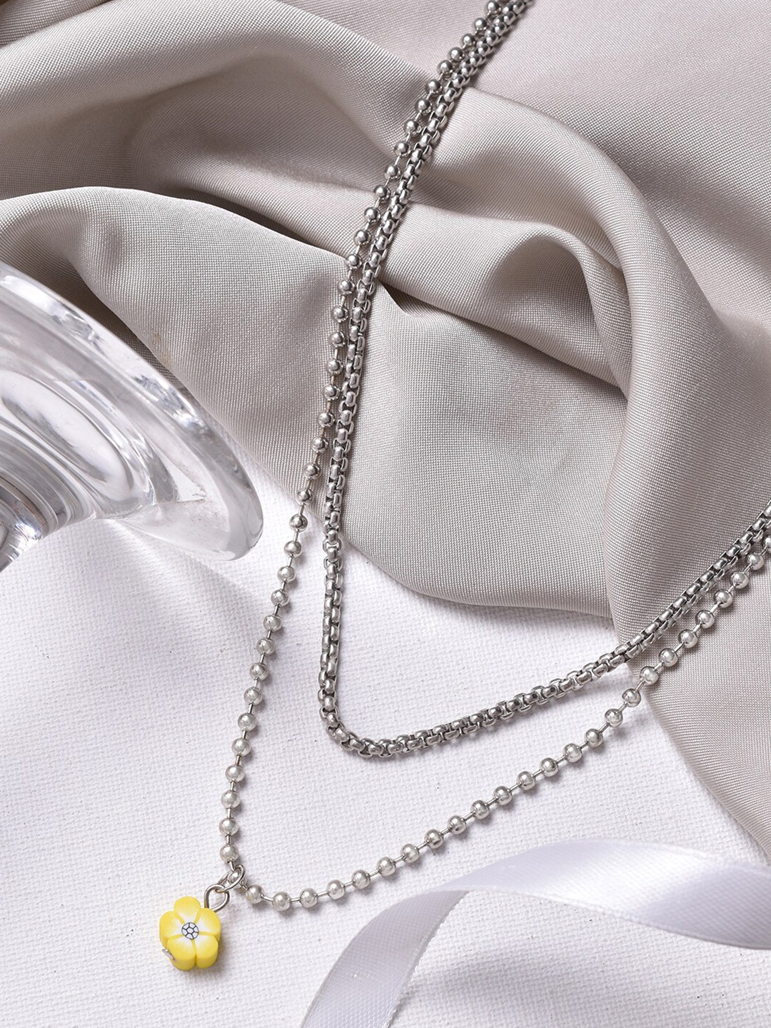 

BEWITCHED Women Silver-Toned & Yellow Floral Layered Necklace