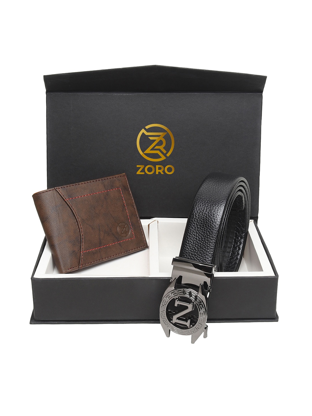 

ZORO Men Black & Brown Belt Wallet Combo Set