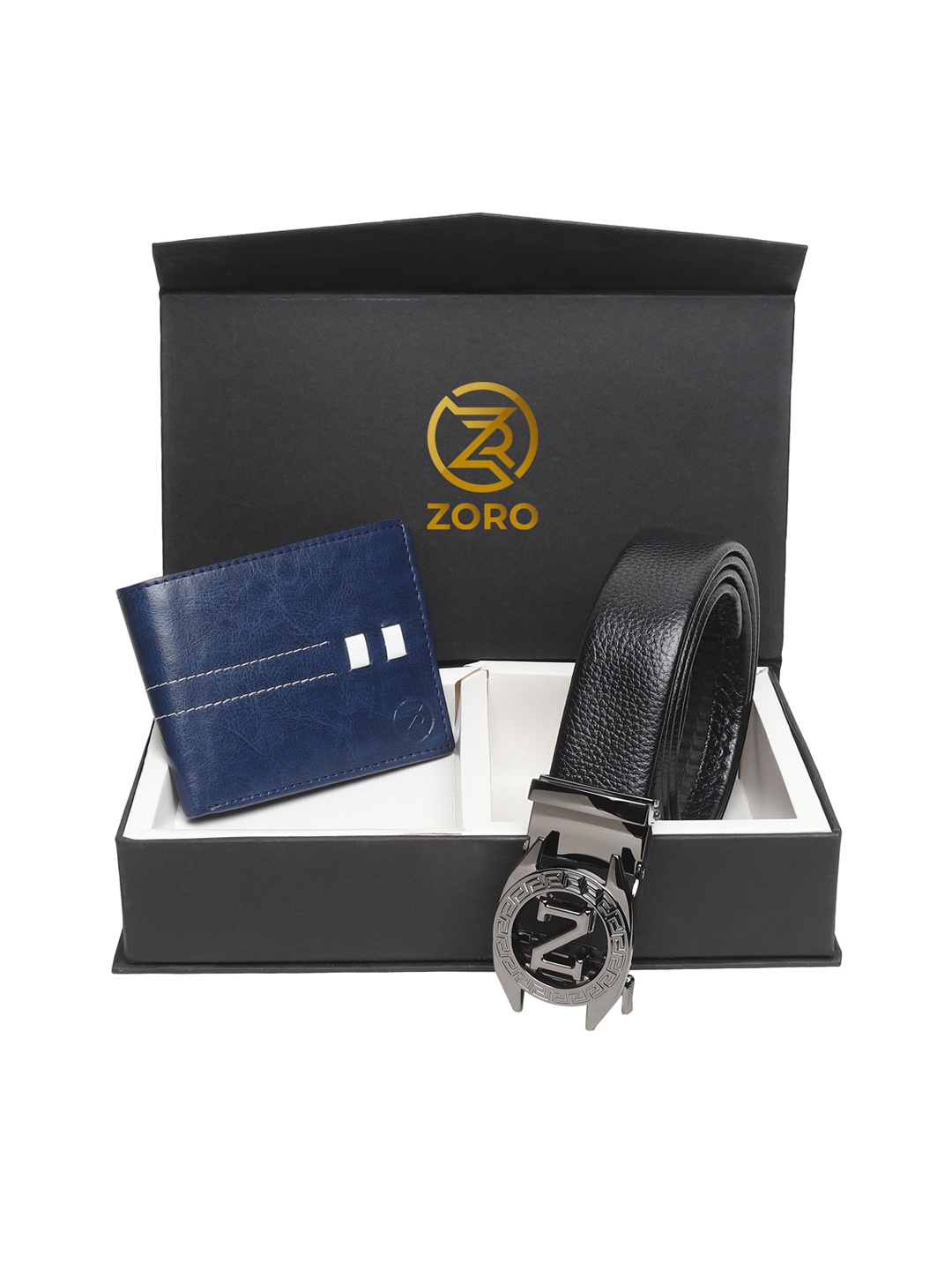 

ZORO Men Black & Blue Belt & Wallet Set