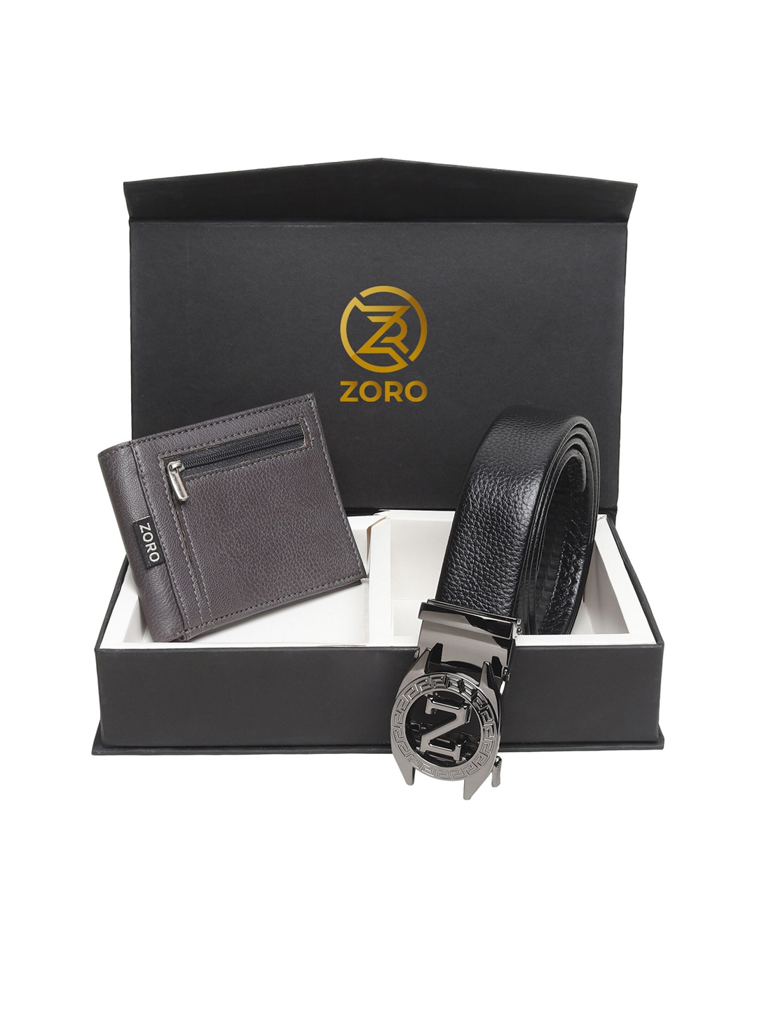 

ZORO Men Black & Grey Solid Belt & Wallet Set