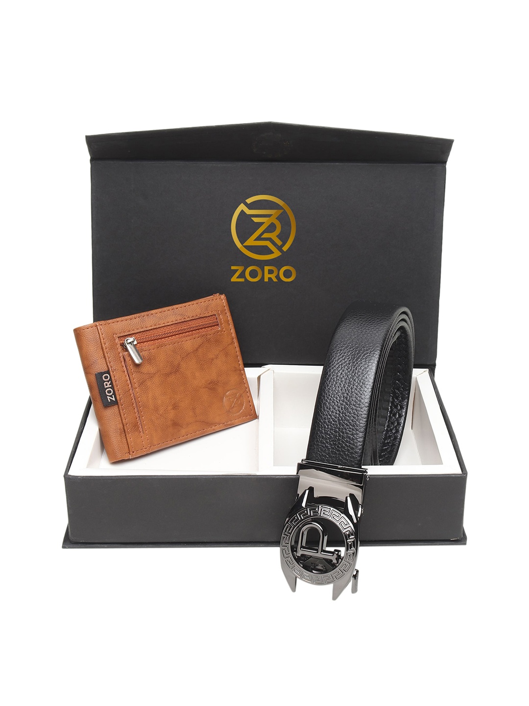 

ZORO Men Black & Brown Belt & Wallet Accessory Gift Set