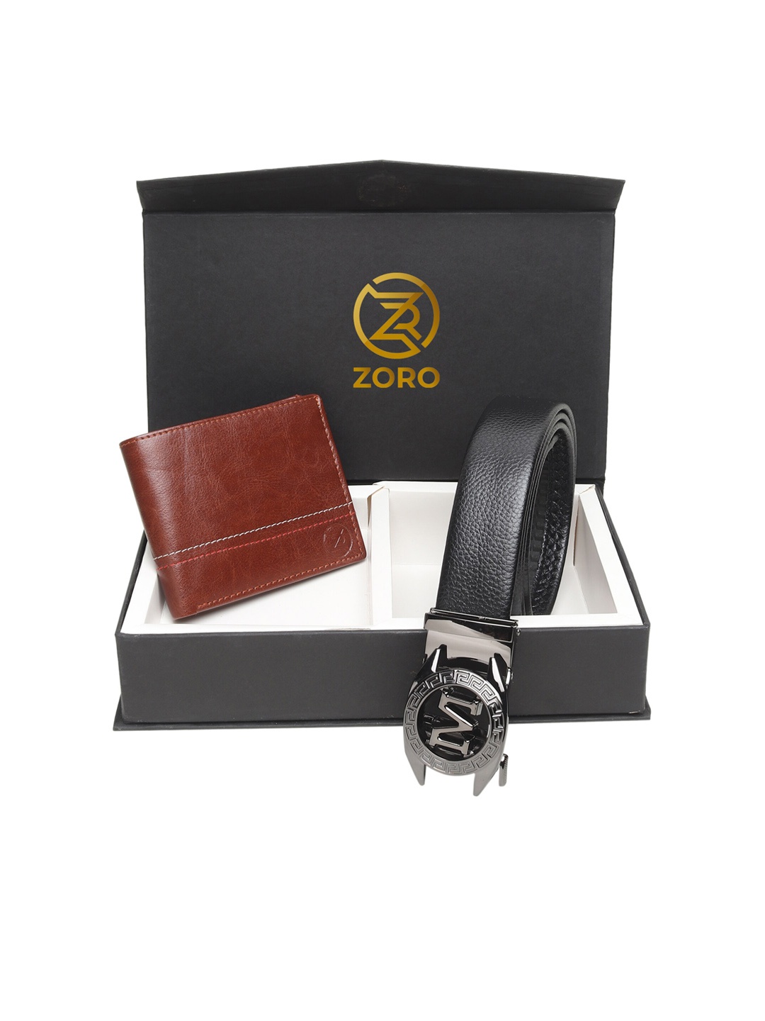 

ZORO Men Black & Brown Belt & Wallet Set