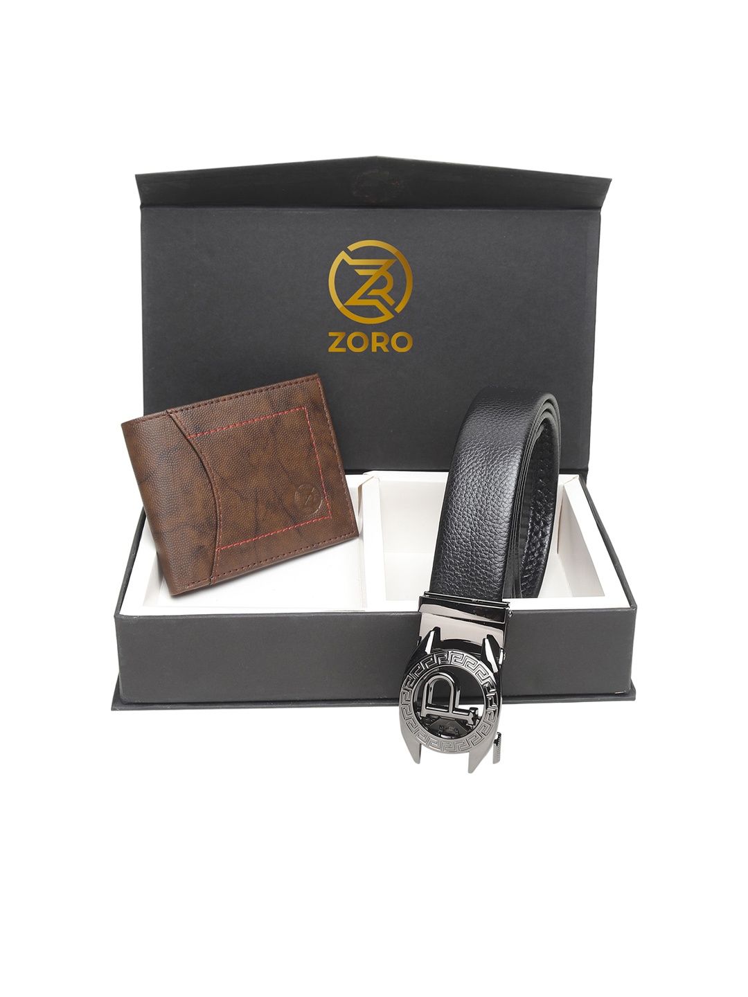 

ZORO Men Black Solid Belt & Wallet Accessory Gift Set