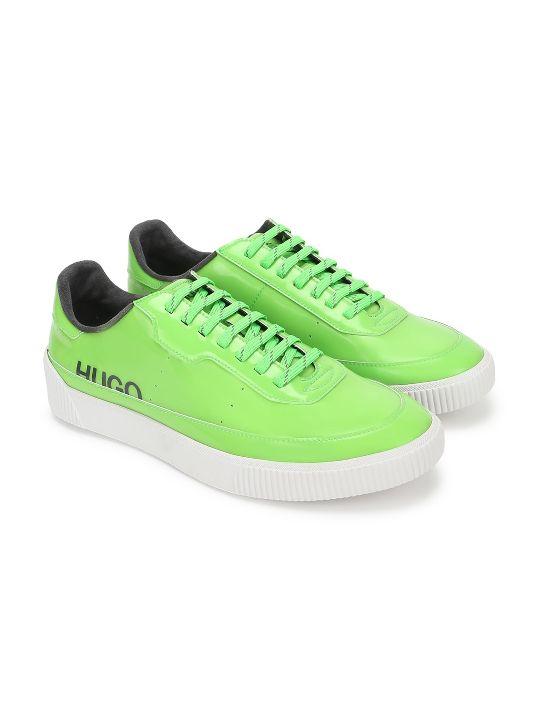 

HUGO Men Green Colourblocked Leather Sneakers